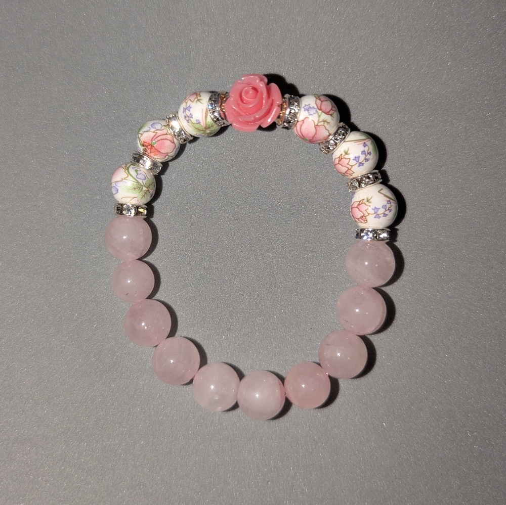 10mm Rose Quartz And Porcelain Bracelet